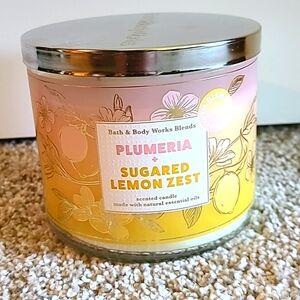 Bath & Body Works 3 Wick Candle: PLUMERIA + SUGARED LEMON ZEST